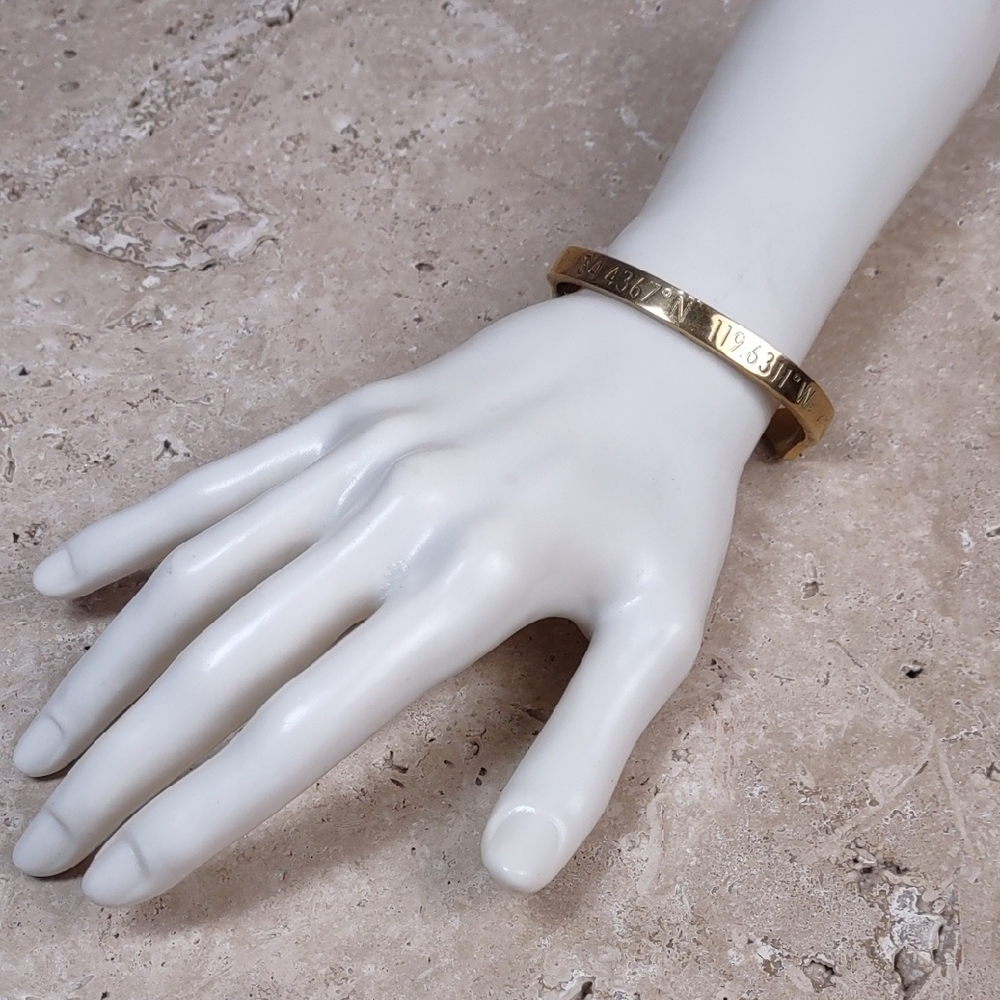 Intermix Goldtone Brass Bracelet w/ Map Coordinates
